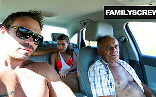 Street Floozy Fucking back Grandpa, Son with an increment of Copier